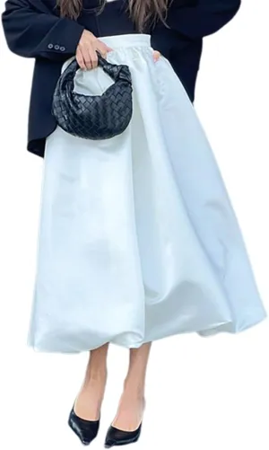 Melliflo Women's Bubble Hem Skirt High Waisted Casual A-Line Dressy Lightweight Puff Maxi Skirt