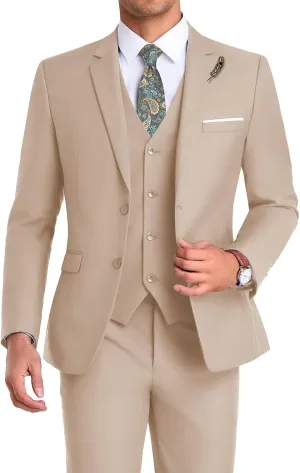 Men Suit 3 Pieces Slim Fit, Groomsmen Business Jacket Vest Pant with Tie 2 Buttons Prom Tuxedo Xs/3630
