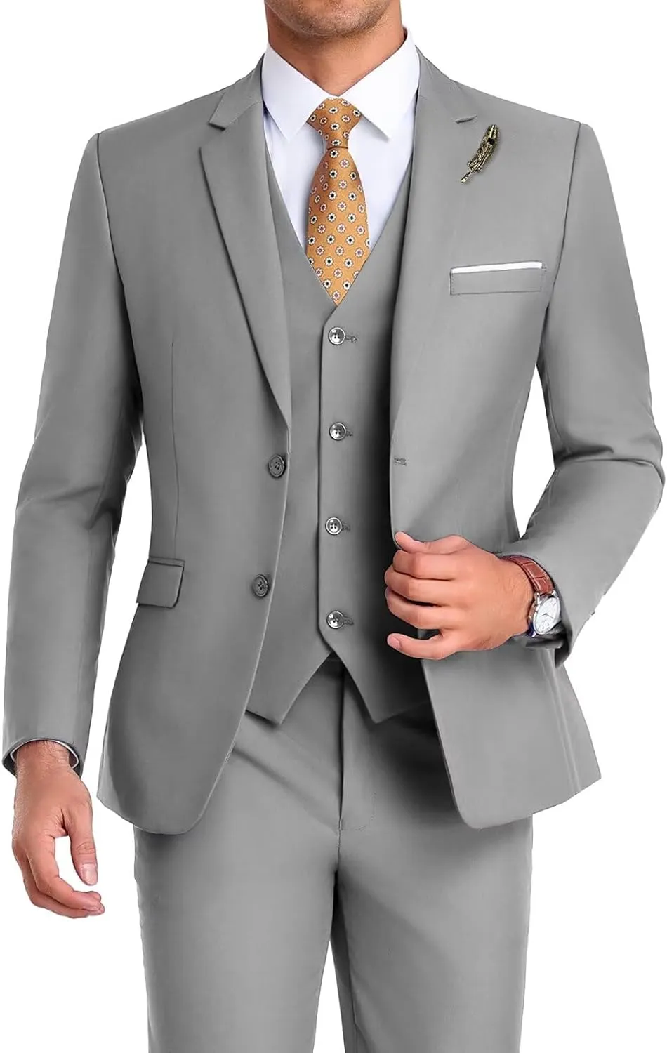 Men Suit 3 Pieces Slim Fit, Groomsmen Business Jacket Vest Pant with Tie 2 Buttons Prom Tuxedo Xs/3630