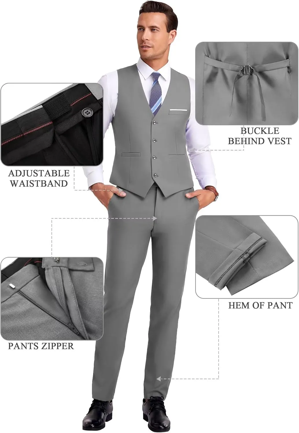 Men Suit 3 Pieces Slim Fit, Groomsmen Business Jacket Vest Pant with Tie 2 Buttons Prom Tuxedo Xs/3630