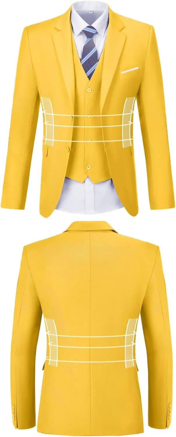 Men Suit 3 Pieces Slim Fit, Groomsmen Business Jacket Vest Pant with Tie 2 Buttons Prom Tuxedo Xs/3630