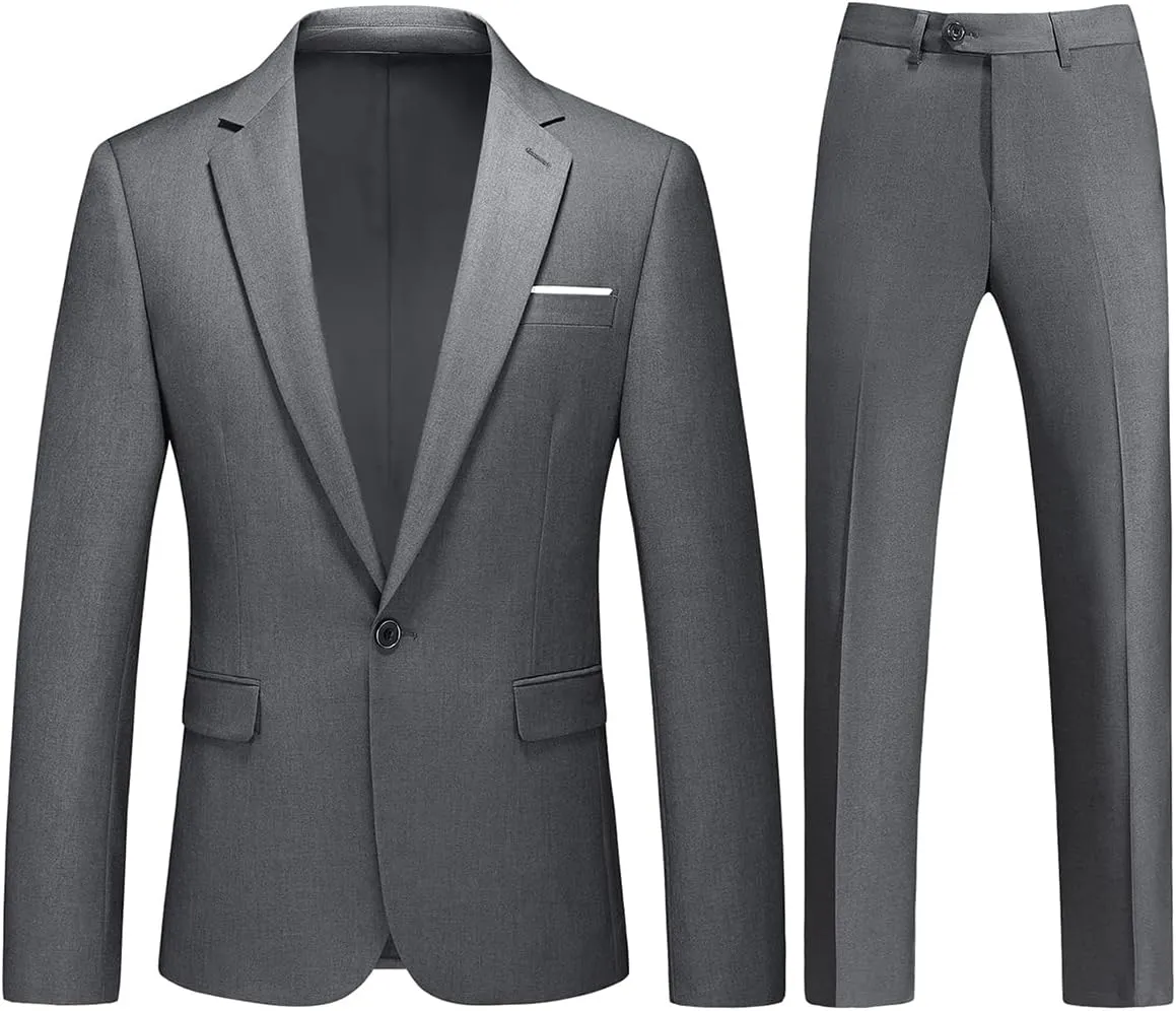 Mens 2 Piece Suit Slim Fit One Button Solid Blazer Jacket & Pants Business Wedding Party Homecoming Suits for Men