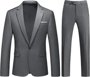 Mens 2 Piece Suit Slim Fit One Button Solid Blazer Jacket & Pants Business Wedding Party Homecoming Suits for Men