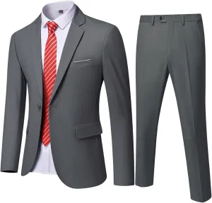Men's 2 Pieces Slim Fit Suit Set, One Button Solid Jacket Pants for Party, Business, Wedding, Homecoming