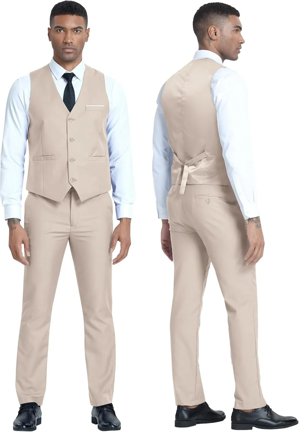 Men's 3 Piece Slim Fit Suit Set, Two Button Blazer Solid Jacket Vest Pants Wedding Business Suit
