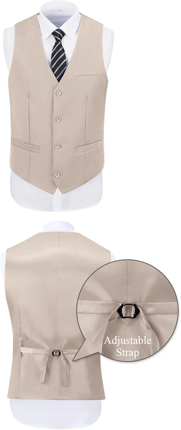 Men's 3 Piece Slim Fit Suit Set, Two Button Blazer Solid Jacket Vest Pants Wedding Business Suit