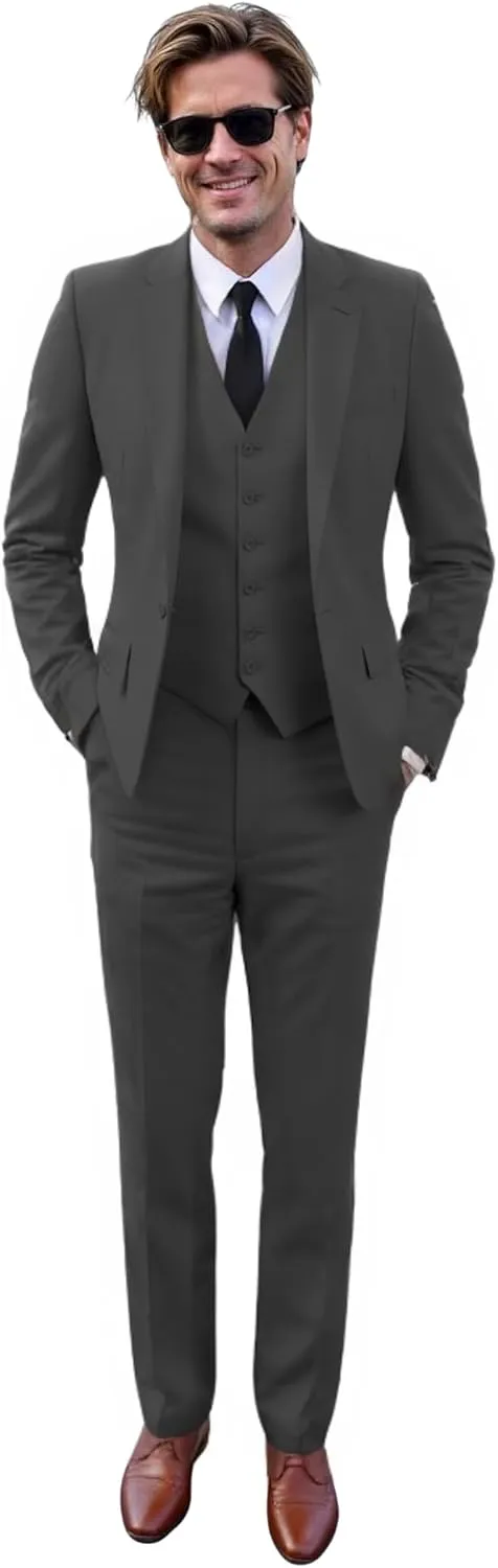Men's 3-Piece Suits Fit Dress Suit Jacket Blazer Pants Vest Set Regular Wedding Tuxedos