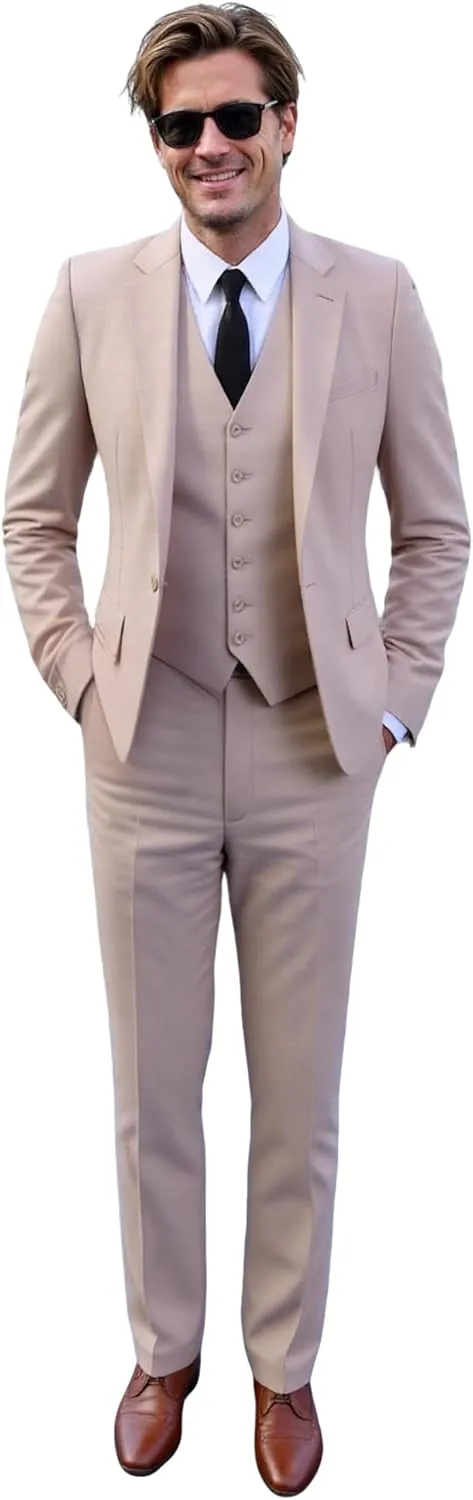 Men's 3-Piece Suits Fit Dress Suit Jacket Blazer Pants Vest Set Regular Wedding Tuxedos