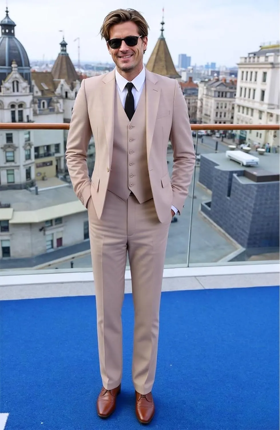 Men's 3-Piece Suits Fit Dress Suit Jacket Blazer Pants Vest Set Regular Wedding Tuxedos