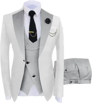 Men's 3 Pieces Suit Slim Fit Tuxedo Suit Formal Business Best Man Wedding Suit Jacket Pants Set