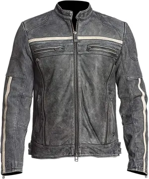 Mens Cafe Racer Vintage Riding Lambskin Leather Retro Motorcycle Black DISTRESSED LEATHER BIKER JACKET