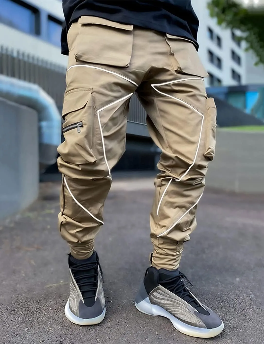 Mens Cargo Pants Hip Hop Techwear Harem Pant Jogger Sweatpants with Pockets Jogging Punk