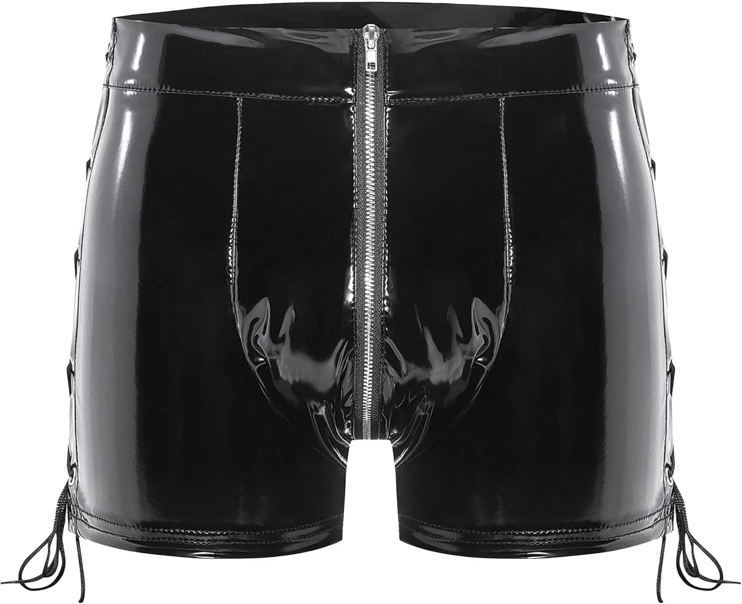 Mens Leather Zipper Crotch Boxers Shorts Sexy Latex Sissy Hot Pants Low Rise Hipster Trunks (Small,Black)