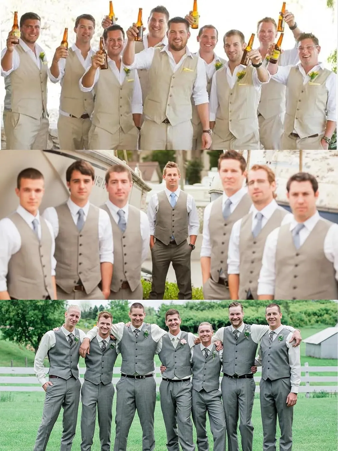 Men's Linen Suits 2 Piece Slim Fit Suit Lightweight Summer Beach Wedding Prom Vest and Pants Set