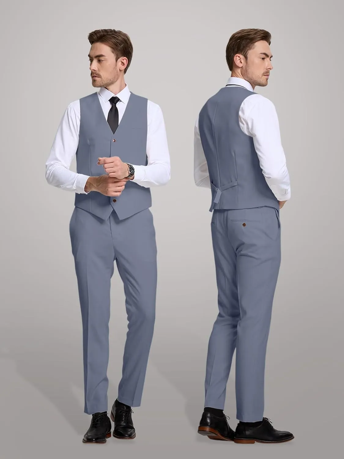 Men's Linen Suits 2 Piece Slim Fit Suit Lightweight Summer Beach Wedding Prom Vest and Pants Set