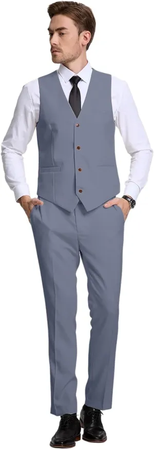 Men's Linen Suits 2 Piece Slim Fit Suit Lightweight Summer Beach Wedding Prom Vest and Pants Set