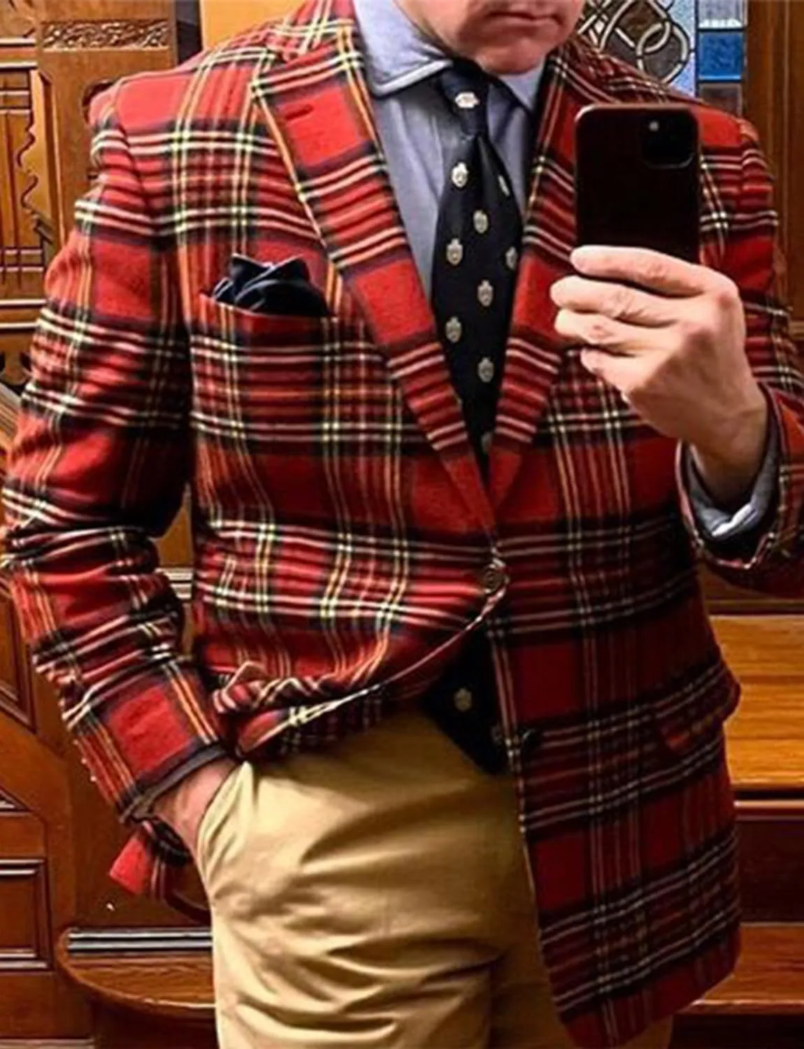 Men's Scotland Plaid Tweed Blazer for Casual Daily Christmas Formal Suit Jacket