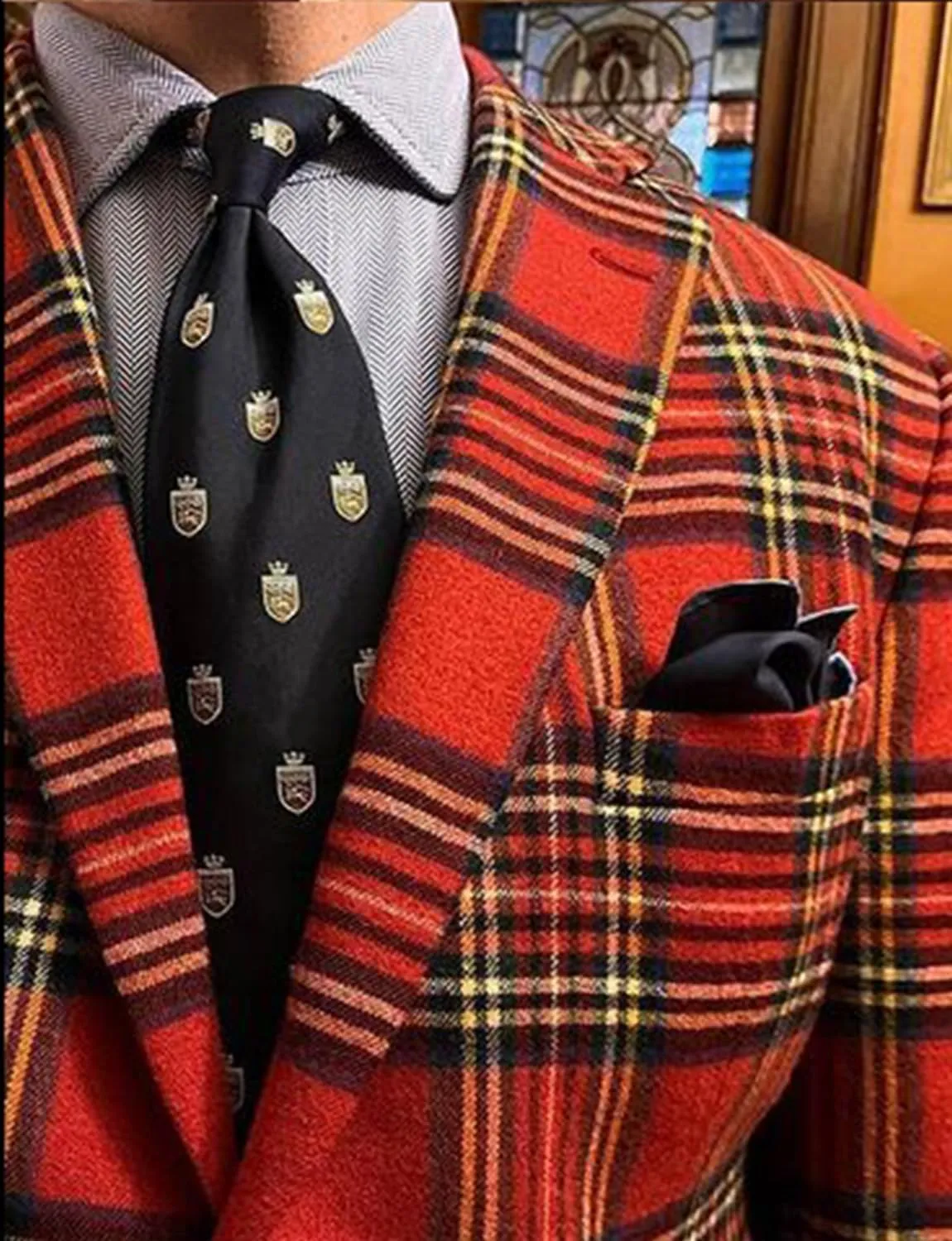 Men's Scotland Plaid Tweed Blazer for Casual Daily Christmas Formal Suit Jacket
