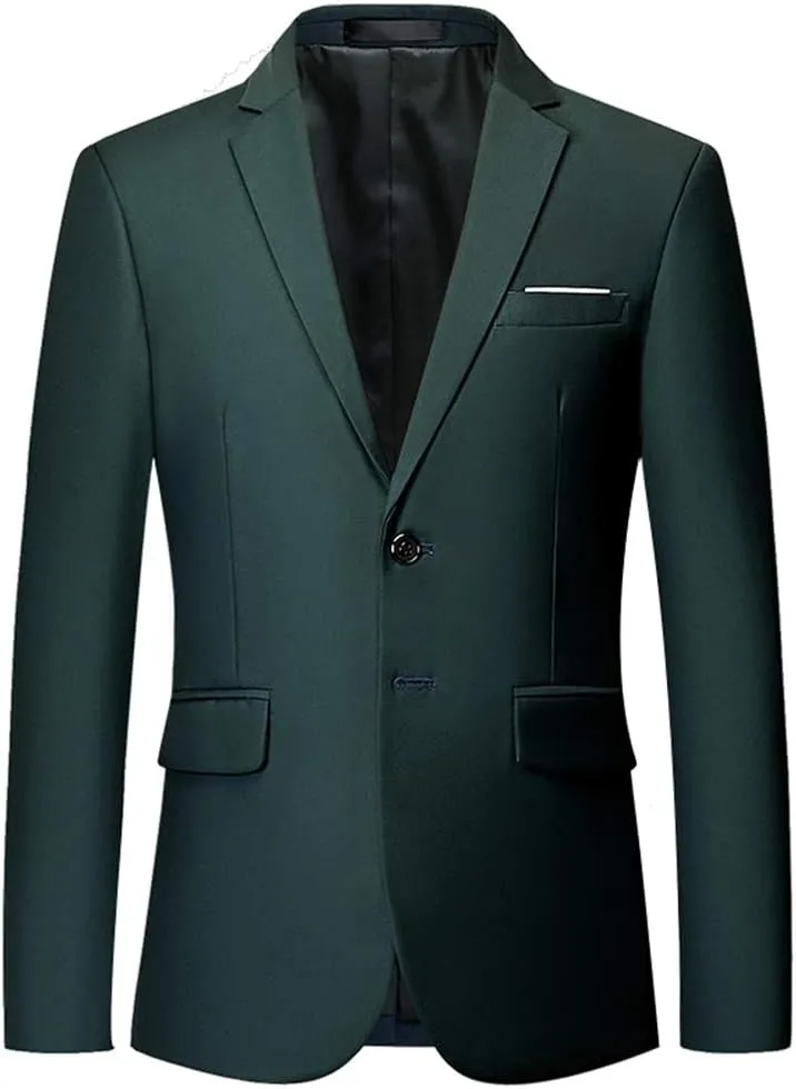 Mens Slim Fit Blazer Jacket Two-Button Notched Lapel Casual Suit Jacket