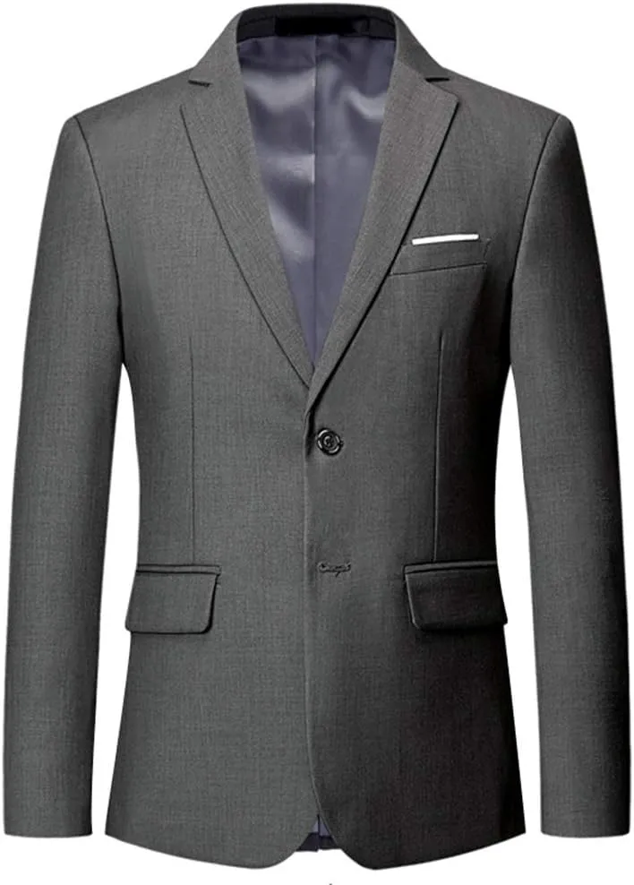 Mens Slim Fit Blazer Jacket Two-Button Notched Lapel Casual Suit Jacket