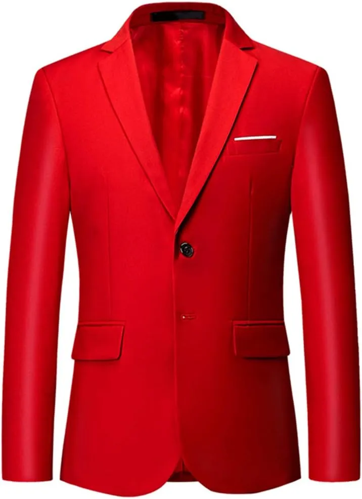 Mens Slim Fit Blazer Jacket Two-Button Notched Lapel Casual Suit Jacket