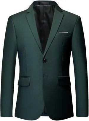 Mens Slim Fit Blazer Jacket Two-Button Notched Lapel Casual Suit Jacket