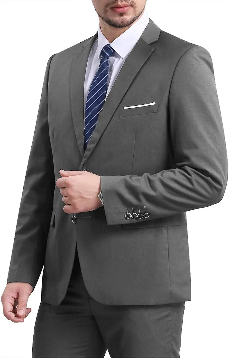 Mens Slim Fit Blazer Jacket Two-Button Notched Lapel Casual Suit Jacket