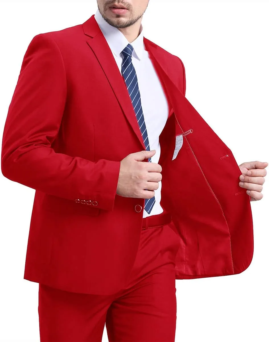 Mens Slim Fit Blazer Jacket Two-Button Notched Lapel Casual Suit Jacket
