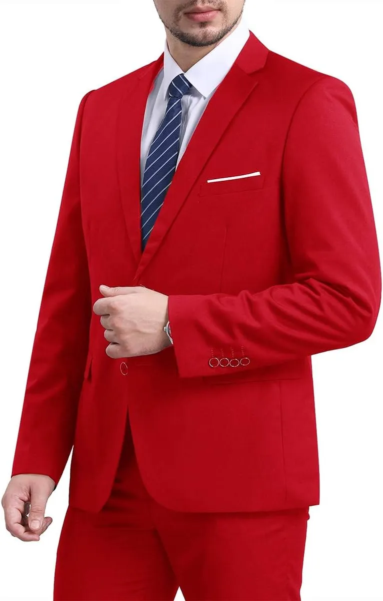 Mens Slim Fit Blazer Jacket Two-Button Notched Lapel Casual Suit Jacket