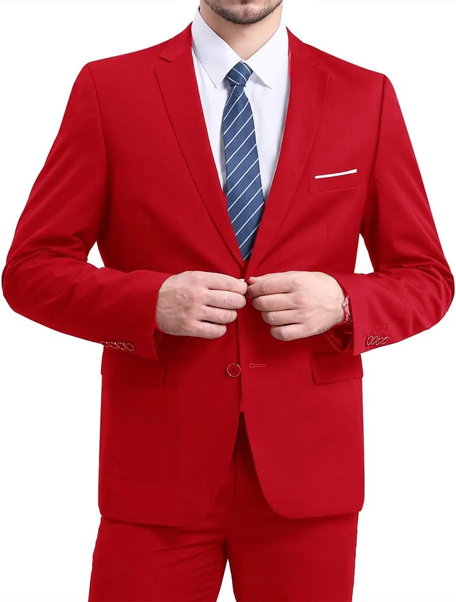 Mens Slim Fit Blazer Jacket Two-Button Notched Lapel Casual Suit Jacket