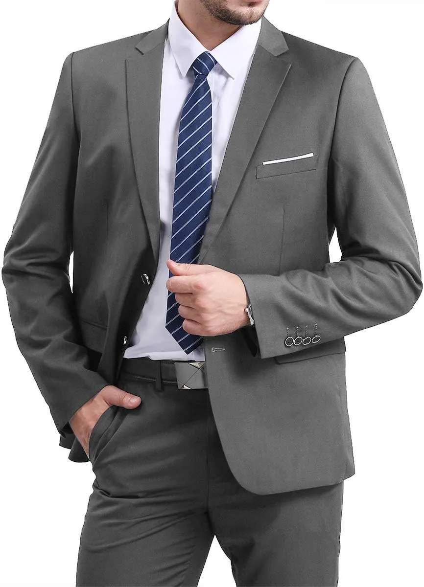 Mens Slim Fit Blazer Jacket Two-Button Notched Lapel Casual Suit Jacket