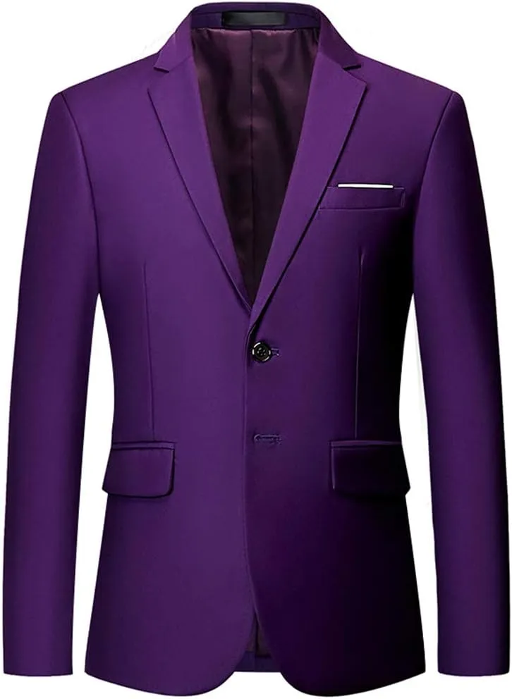 Mens Slim Fit Blazer Jacket Two-Button Notched Lapel Casual Suit Jacket
