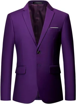 Mens Slim Fit Blazer Jacket Two-Button Notched Lapel Casual Suit Jacket