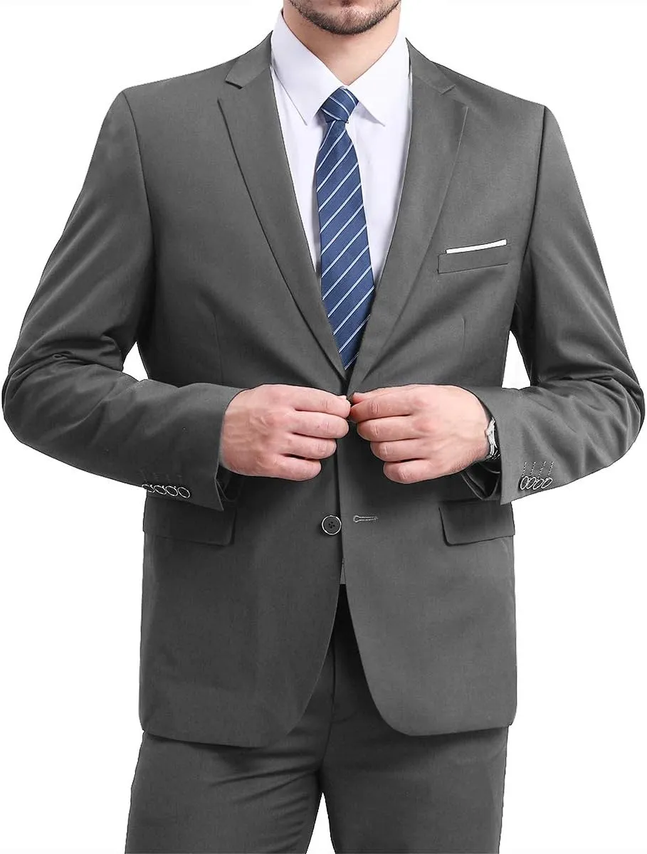 Mens Slim Fit Blazer Jacket Two-Button Notched Lapel Casual Suit Jacket
