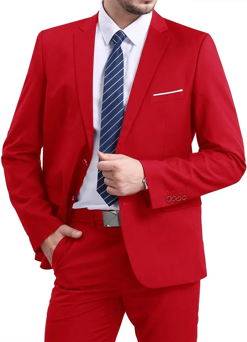 Mens Slim Fit Blazer Jacket Two-Button Notched Lapel Casual Suit Jacket