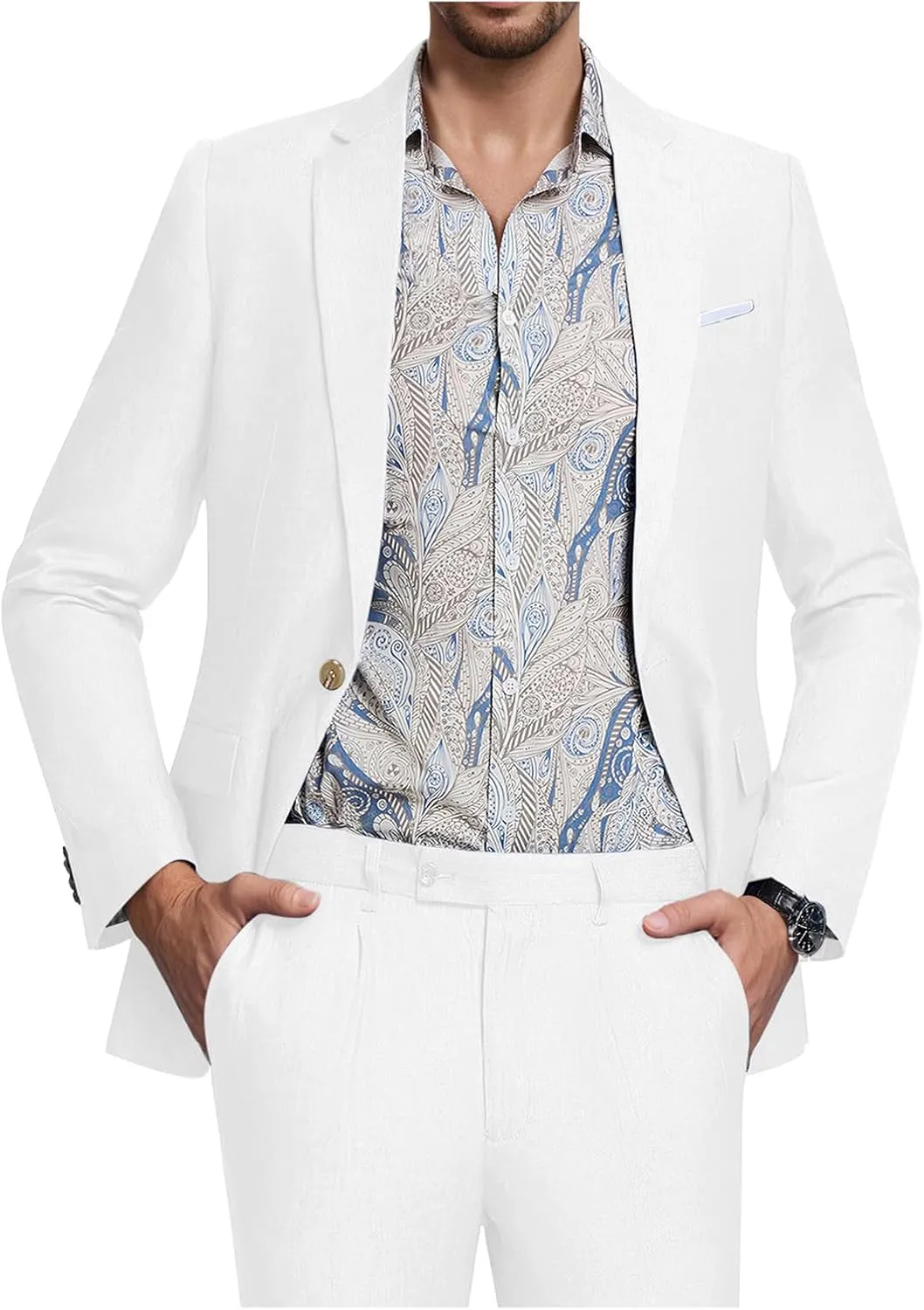 Men's Suit Tencel Linen Two Piece Slim Fit Summer Grooms Wedding Prom Dress Tuxedo Suits for Men Blazer Pants Set