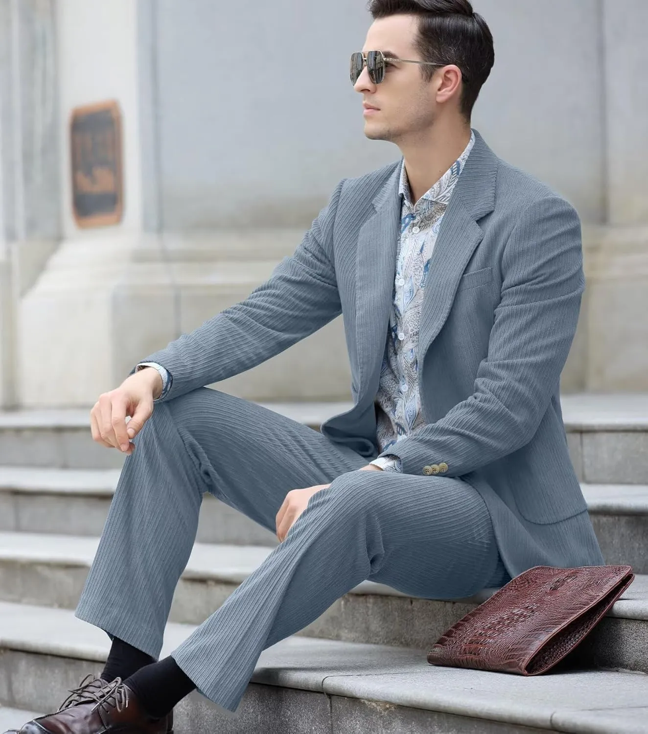 Men's Suits Corduroy 2 Piece Slim Fit One Botton Tuxedo Wedding Suit for Men Formal Blazer Suit for Prom Party
