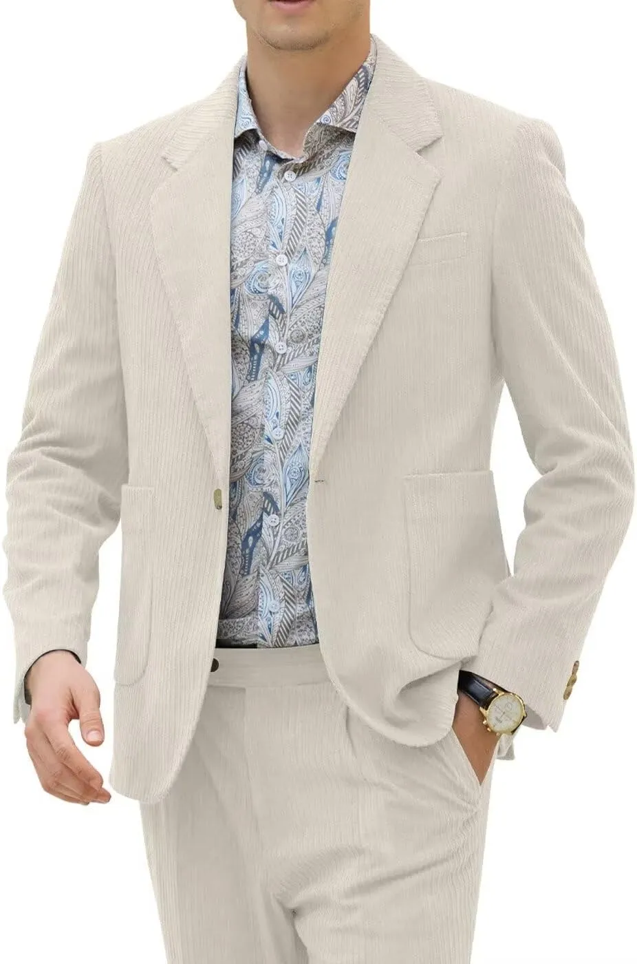 Men's Suits Corduroy 2 Piece Slim Fit One Botton Tuxedo Wedding Suit for Men Formal Blazer Suit for Prom Party