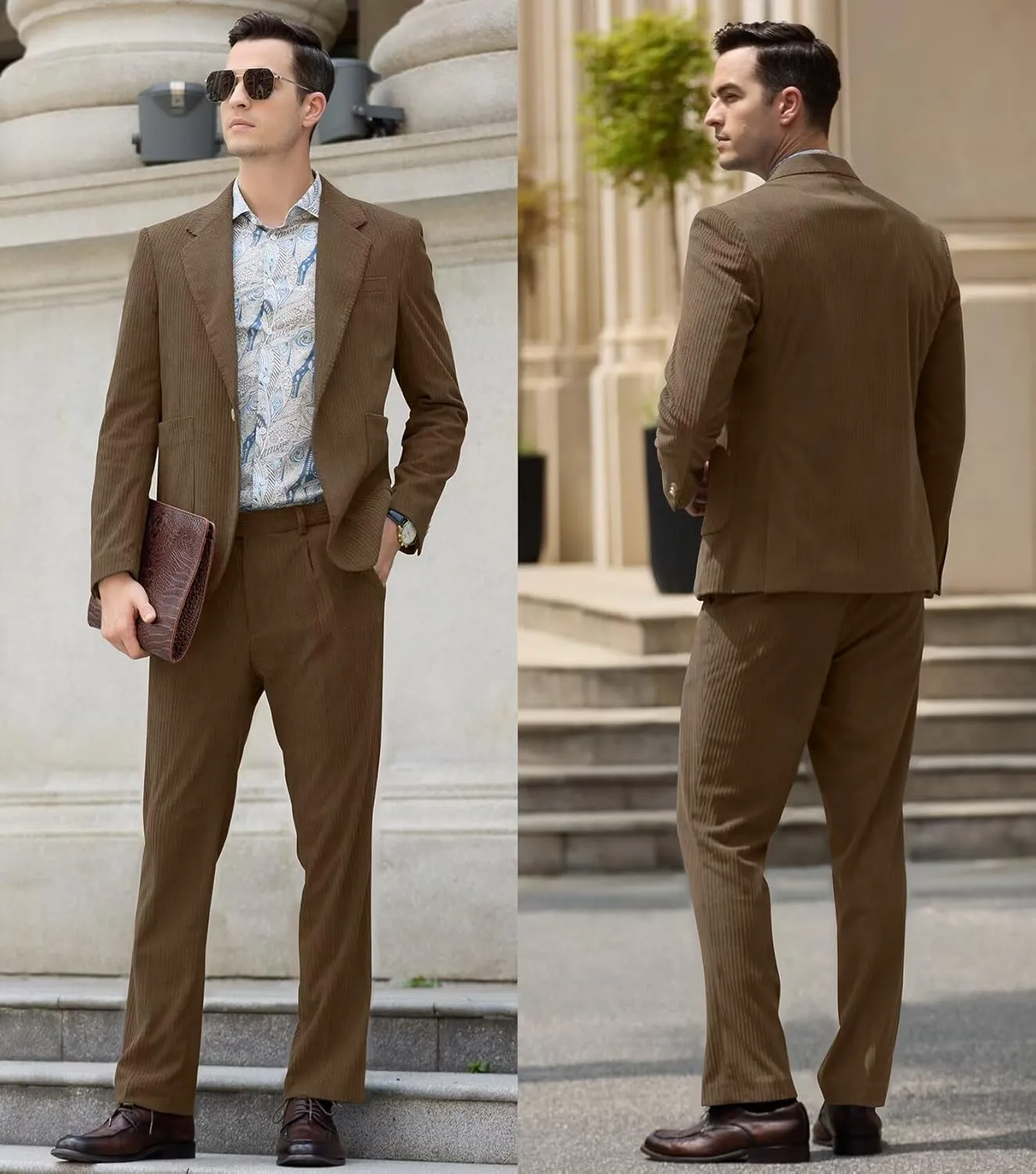 Men's Suits Corduroy 2 Piece Slim Fit One Botton Tuxedo Wedding Suit for Men Formal Blazer Suit for Prom Party