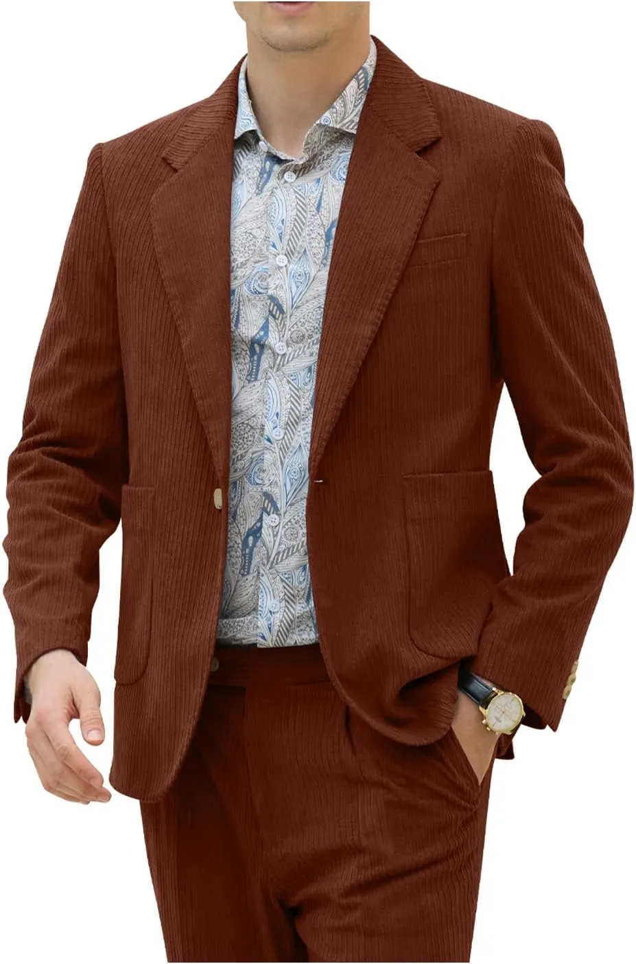 Men's Suits Corduroy 2 Piece Slim Fit One Botton Tuxedo Wedding Suit for Men Formal Blazer Suit for Prom Party