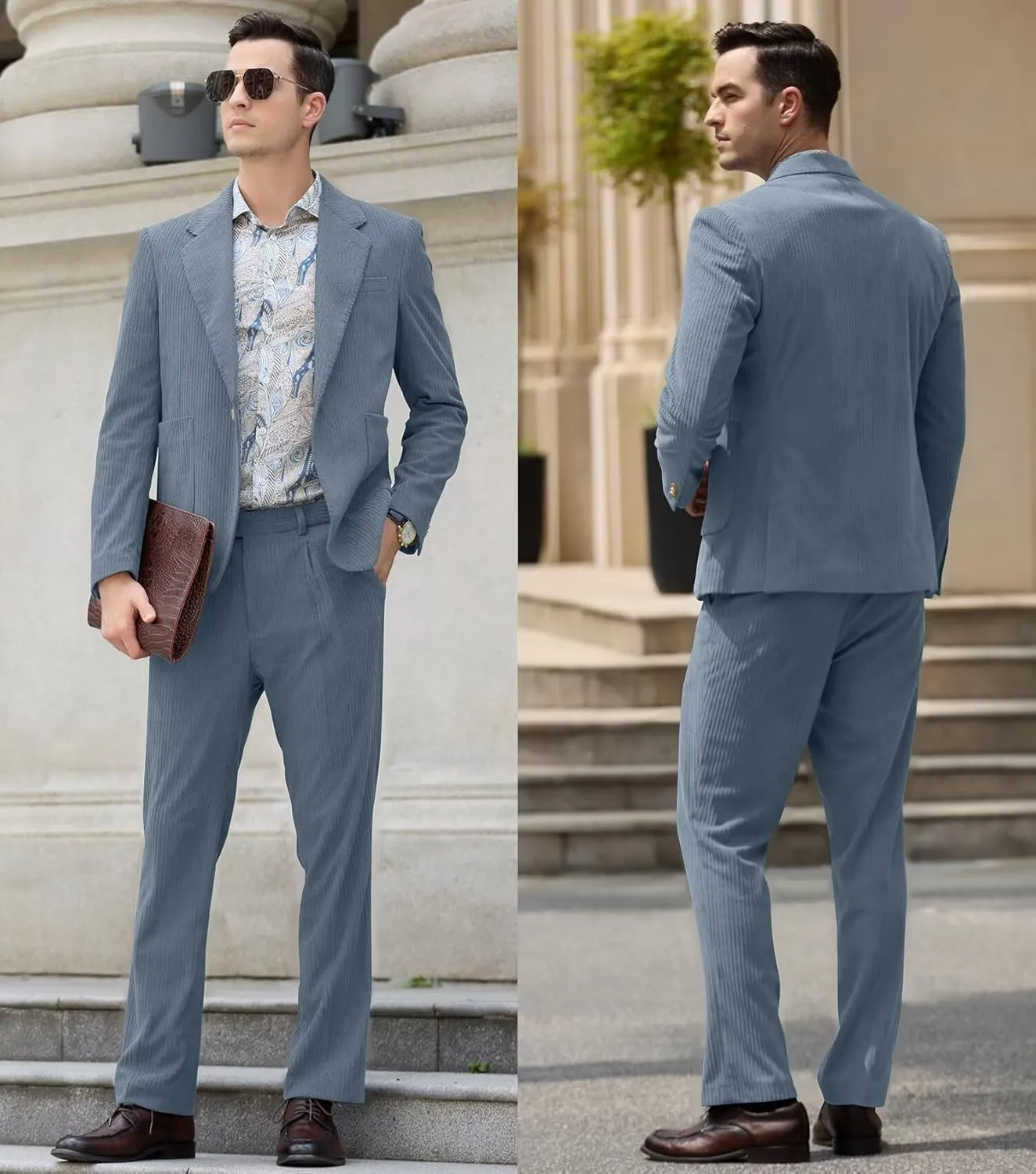 Men's Suits Corduroy 2 Piece Slim Fit One Botton Tuxedo Wedding Suit for Men Formal Blazer Suit for Prom Party