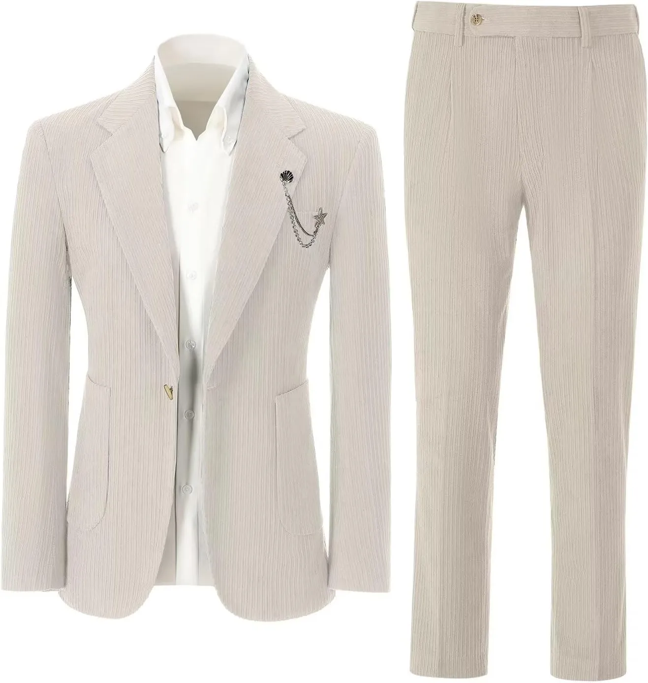 Men's Suits Corduroy 2 Piece Slim Fit One Botton Tuxedo Wedding Suit for Men Formal Blazer Suit for Prom Party