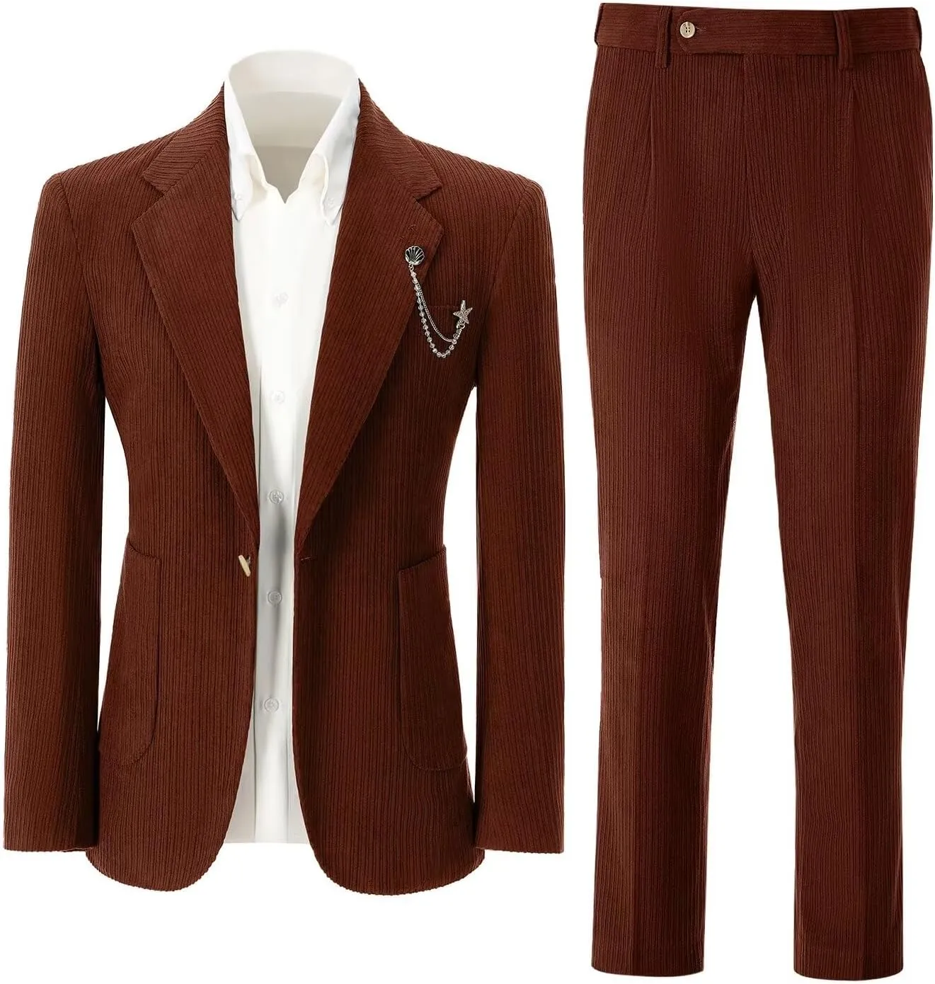 Men's Suits Corduroy 2 Piece Slim Fit One Botton Tuxedo Wedding Suit for Men Formal Blazer Suit for Prom Party