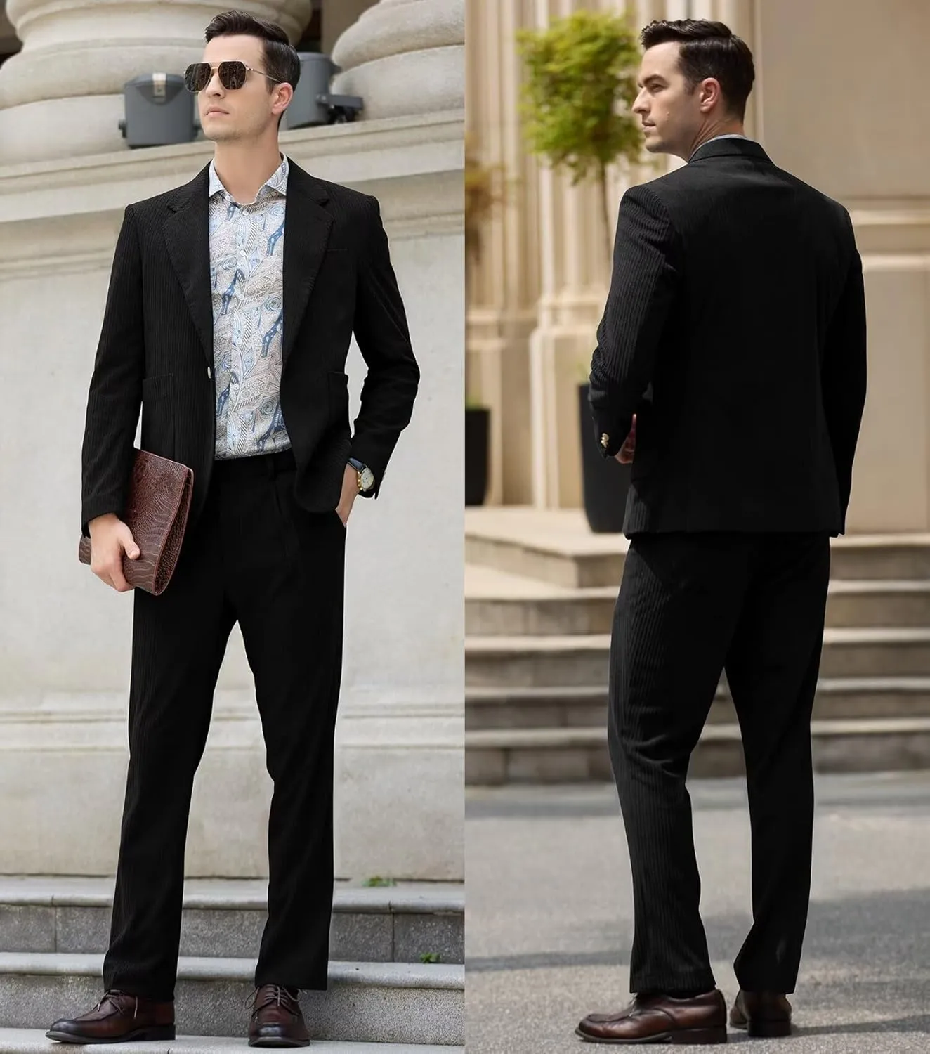 Men's Suits Corduroy 2 Piece Slim Fit One Botton Tuxedo Wedding Suit for Men Formal Blazer Suit for Prom Party