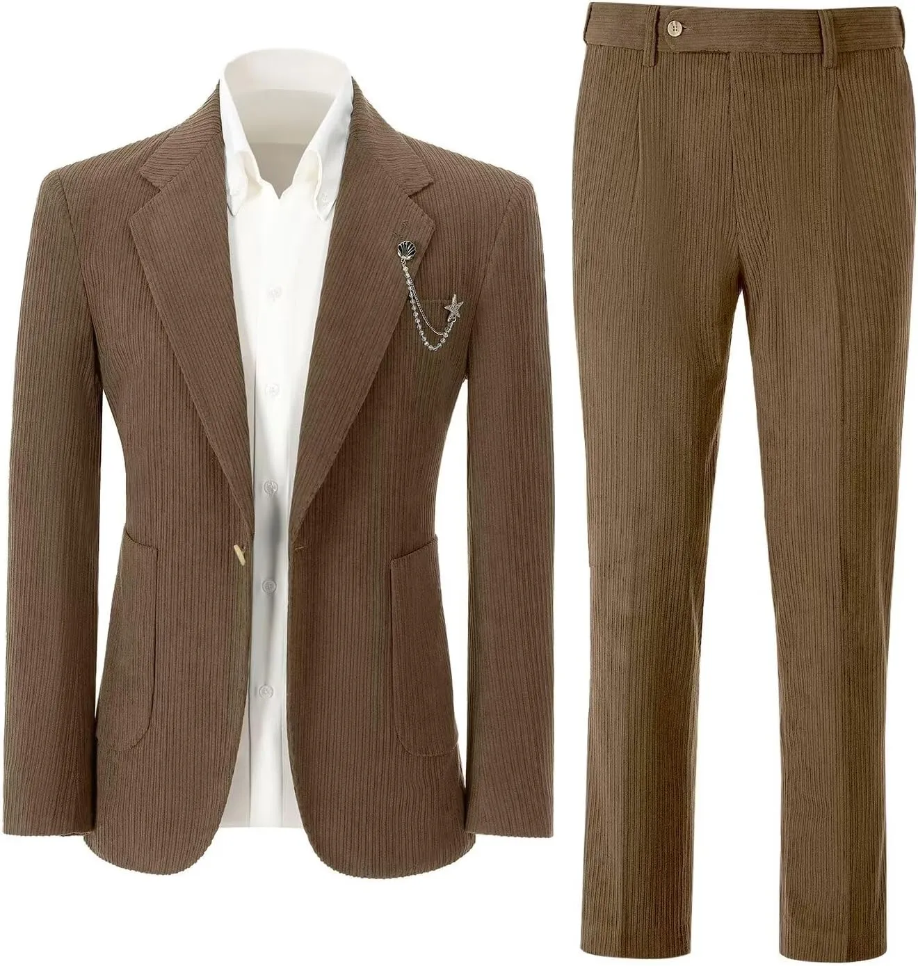 Men's Suits Corduroy 2 Piece Slim Fit One Botton Tuxedo Wedding Suit for Men Formal Blazer Suit for Prom Party