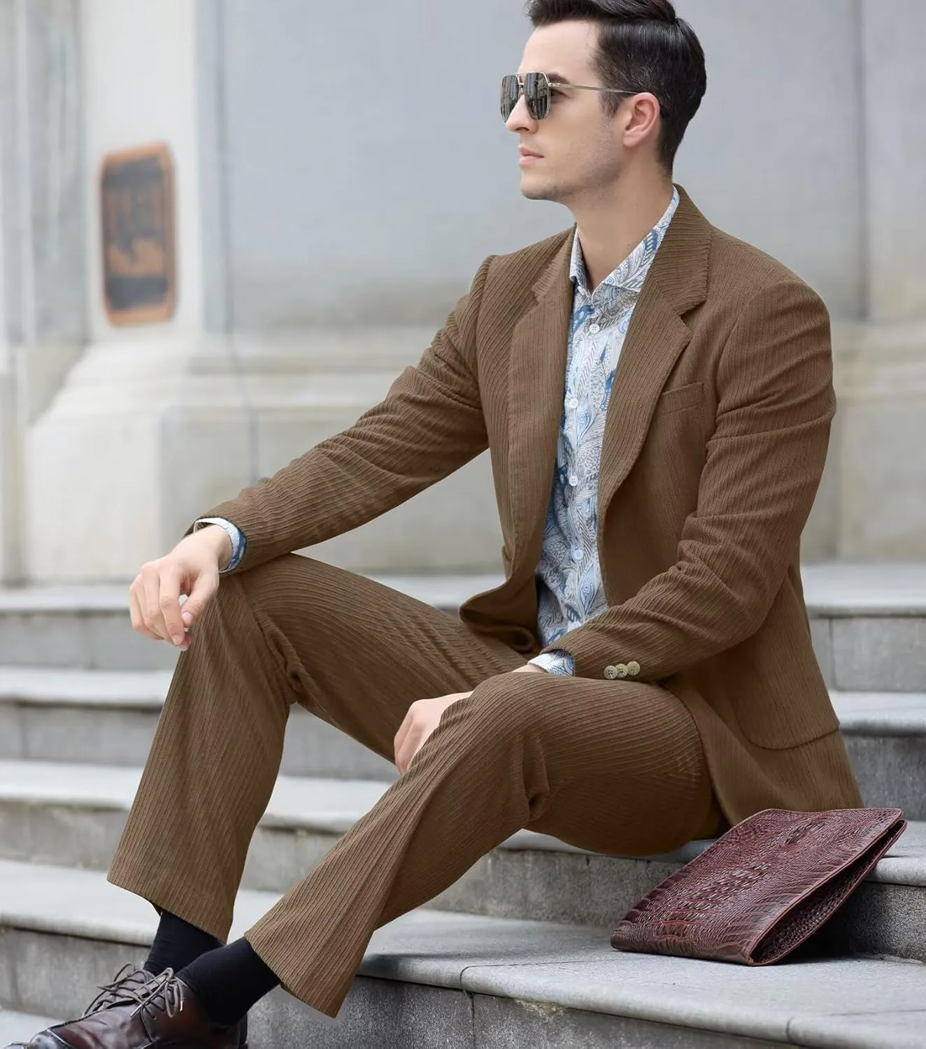 Men's Suits Corduroy 2 Piece Slim Fit One Botton Tuxedo Wedding Suit for Men Formal Blazer Suit for Prom Party