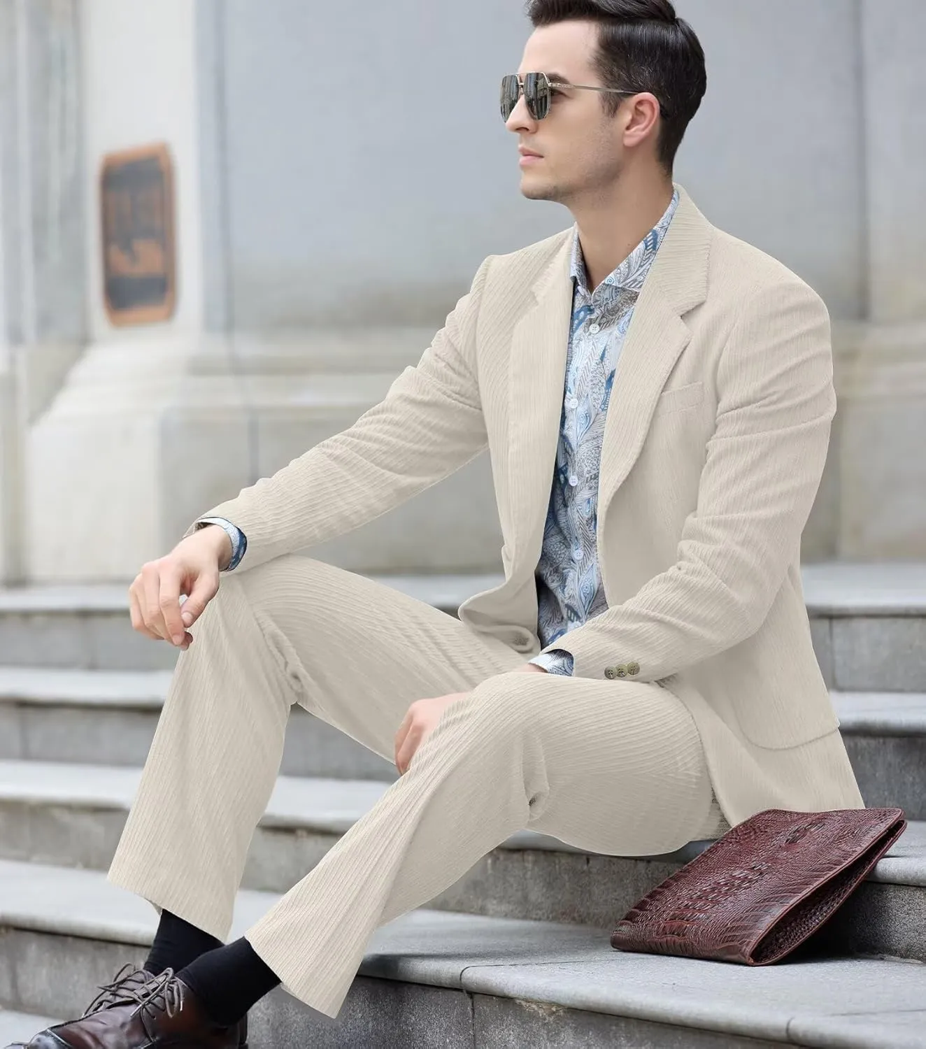 Men's Suits Corduroy 2 Piece Slim Fit One Botton Tuxedo Wedding Suit for Men Formal Blazer Suit for Prom Party