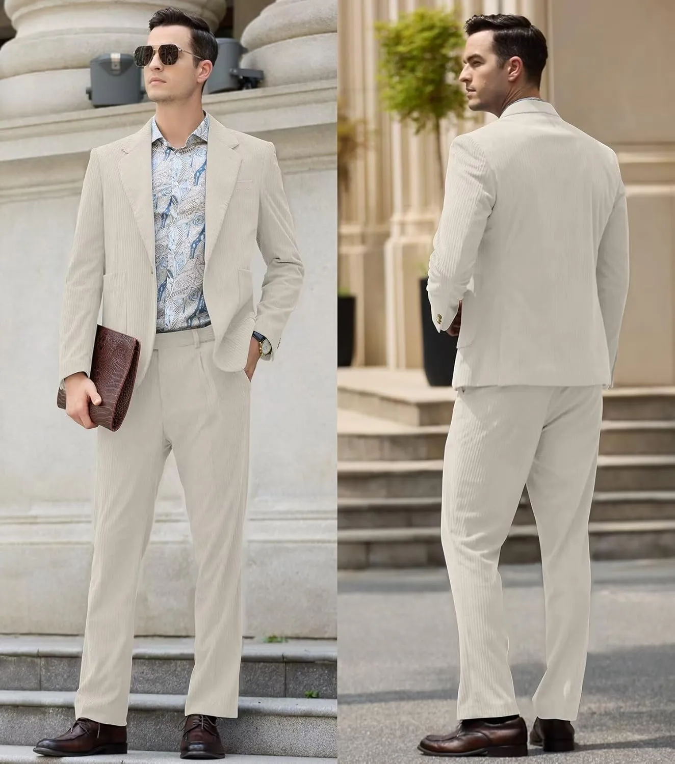 Men's Suits Corduroy 2 Piece Slim Fit One Botton Tuxedo Wedding Suit for Men Formal Blazer Suit for Prom Party