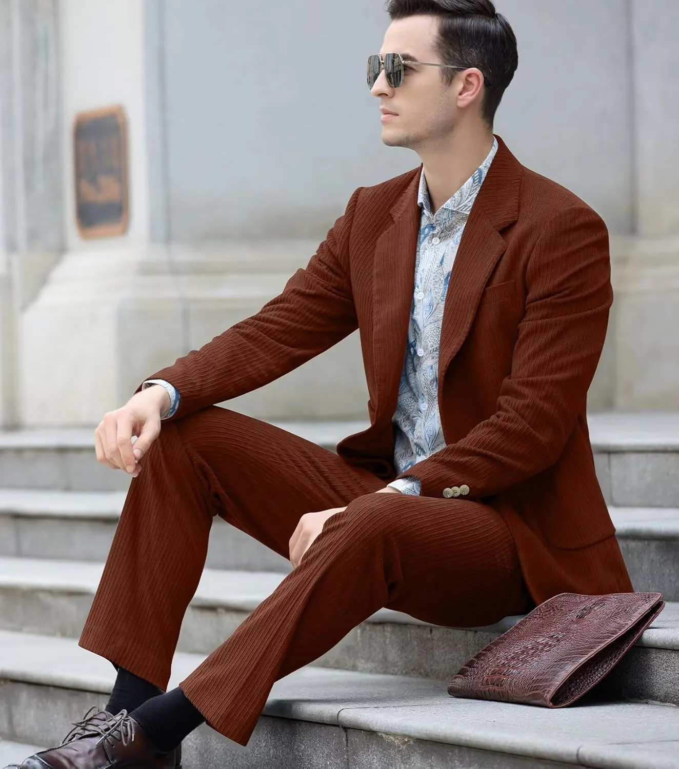 Men's Suits Corduroy 2 Piece Slim Fit One Botton Tuxedo Wedding Suit for Men Formal Blazer Suit for Prom Party