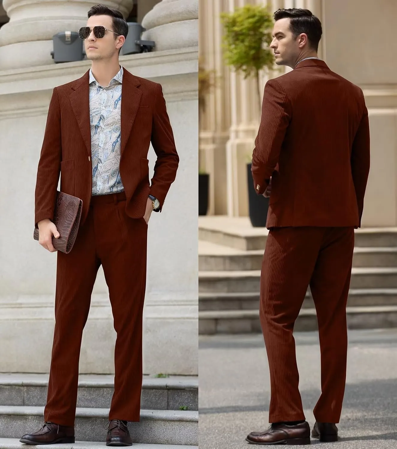 Men's Suits Corduroy 2 Piece Slim Fit One Botton Tuxedo Wedding Suit for Men Formal Blazer Suit for Prom Party